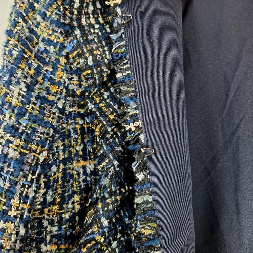 Ann Taylor Ruffle Tweed Blazer Size 6. Navy Blue Multicolor Shimmer Raw Edge - Picture 9 of 13